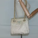 PRADA Chain Shoulder Bag Nylon Beige Gold Auth SW1015-24