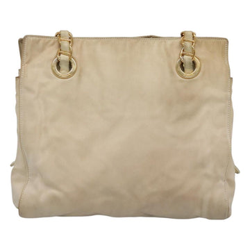 PRADA Chain Shoulder Bag Nylon Beige Gold Auth SW1015 - 0