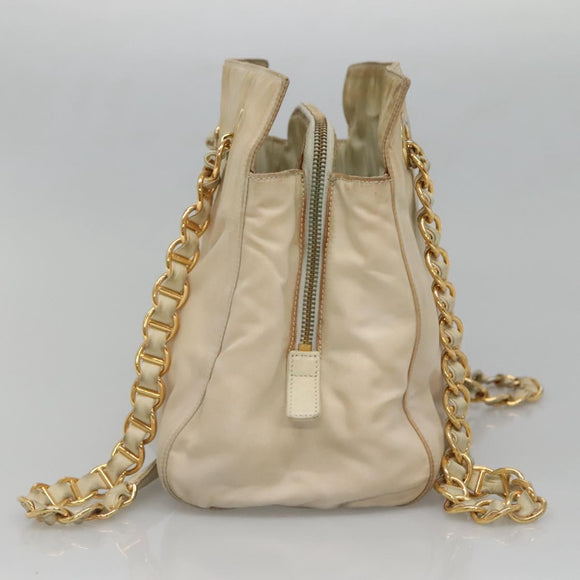PRADA Chain Shoulder Bag Nylon Beige Gold Auth SW1015
