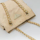 PRADA Chain Shoulder Bag Nylon Beige Gold Auth SW1015-6