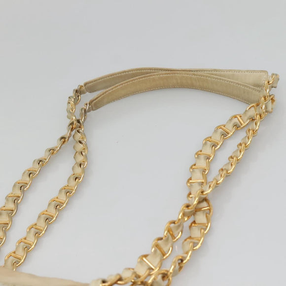 PRADA Chain Shoulder Bag Nylon Beige Gold Auth SW1015