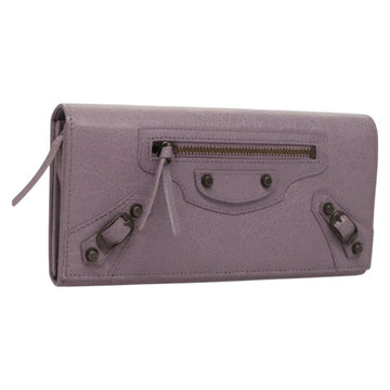 BALENCIAGA Classic Continental Zip Wallet Leather Purple 253038 Auth SW1026M