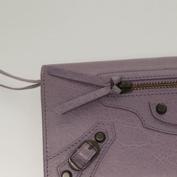 BALENCIAGA Classic Continental Zip Wallet Leather Purple 253038 Auth SW1026M