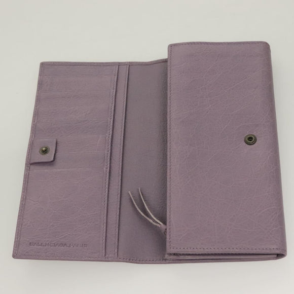 BALENCIAGA Classic Continental Zip Wallet Leather Purple 253038 Auth SW1026M