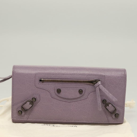 BALENCIAGA Classic Continental Zip Wallet Leather Purple 253038 Auth SW1026M