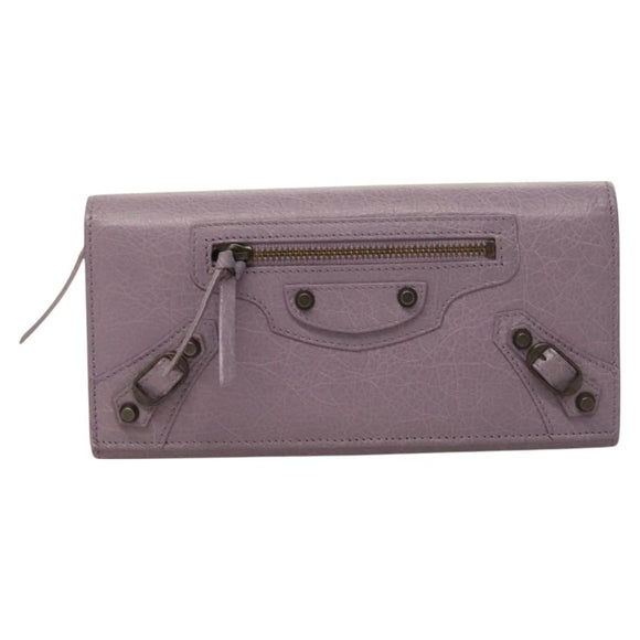 BALENCIAGA Classic Continental Zip Wallet Leather Purple 253038 Auth SW1026M