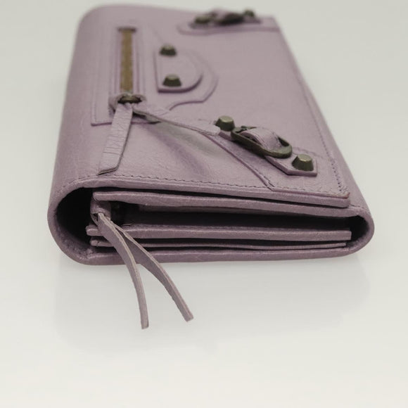 BALENCIAGA Classic Continental Zip Wallet Leather Purple 253038 Auth SW1026M