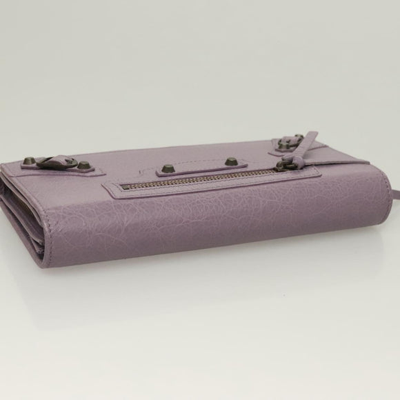 BALENCIAGA Classic Continental Zip Wallet Leather Purple 253038 Auth SW1026M
