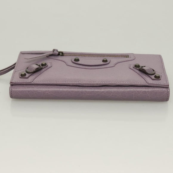 BALENCIAGA Classic Continental Zip Wallet Leather Purple 253038 Auth SW1026M
