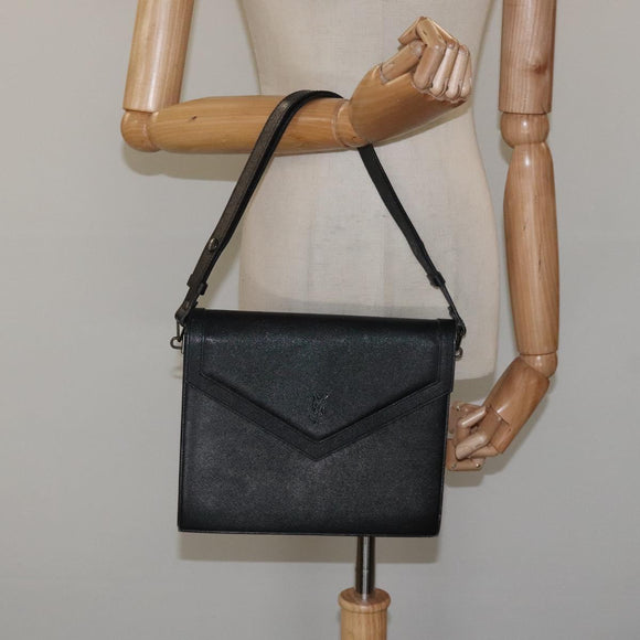 SAINT LAURENT Shoulder Bag Leather Black Auth sw105