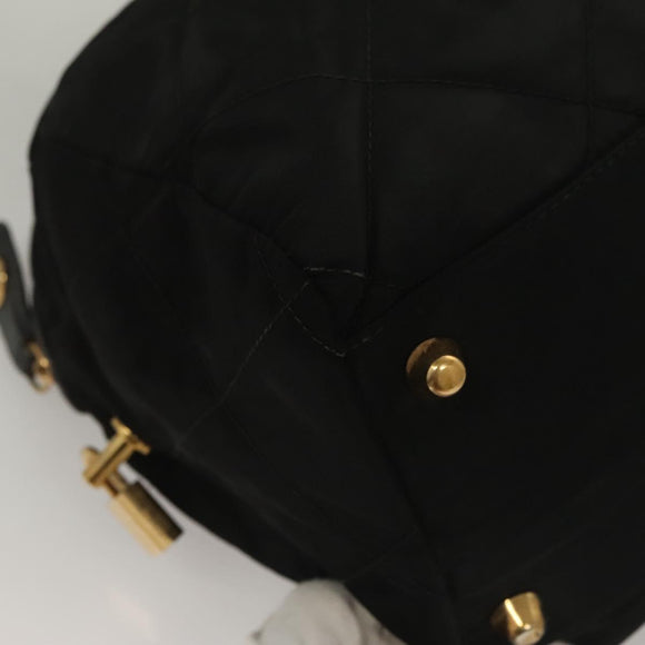 PRADA Chain Hand Bag Nylon Black Gold Auth SW1053