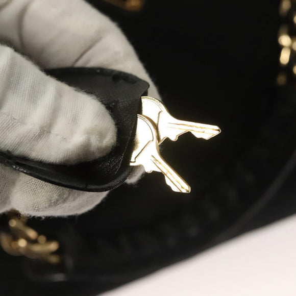 PRADA Chain Hand Bag Nylon Black Gold Auth SW1053