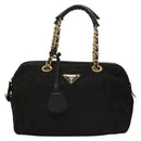 PRADA Chain Hand Bag Nylon Black Gold Auth SW1053-2
