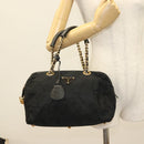 PRADA Chain Hand Bag Nylon Black Gold Auth SW1053-24