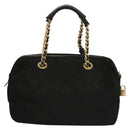 PRADA Chain Hand Bag Nylon Black Gold Auth SW1053-3