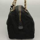 PRADA Chain Hand Bag Nylon Black Gold Auth SW1053-4