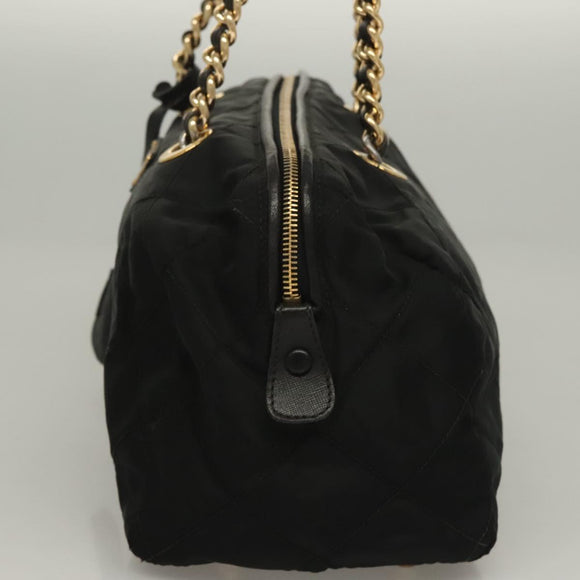 PRADA Chain Hand Bag Nylon Black Gold Auth SW1053