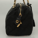 PRADA Chain Hand Bag Nylon Black Gold Auth SW1053-5