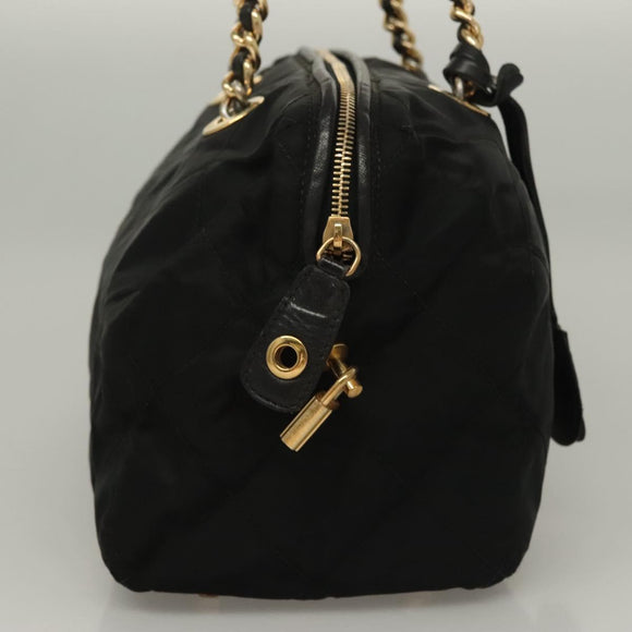 PRADA Chain Hand Bag Nylon Black Gold Auth SW1053