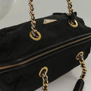 PRADA Chain Hand Bag Nylon Black Gold Auth SW1053-6