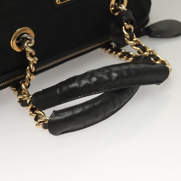 PRADA Chain Hand Bag Nylon Black Gold Auth SW1053