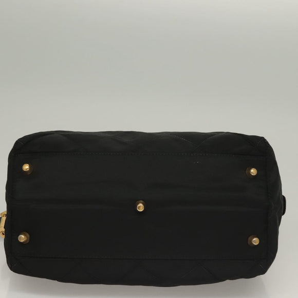 PRADA Chain Hand Bag Nylon Black Gold Auth SW1053