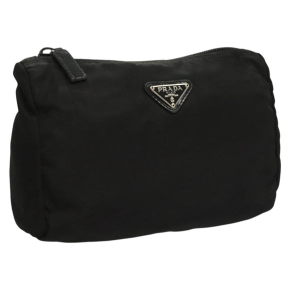 PRADA Pouch Nylon Black Silver Auth SW1056