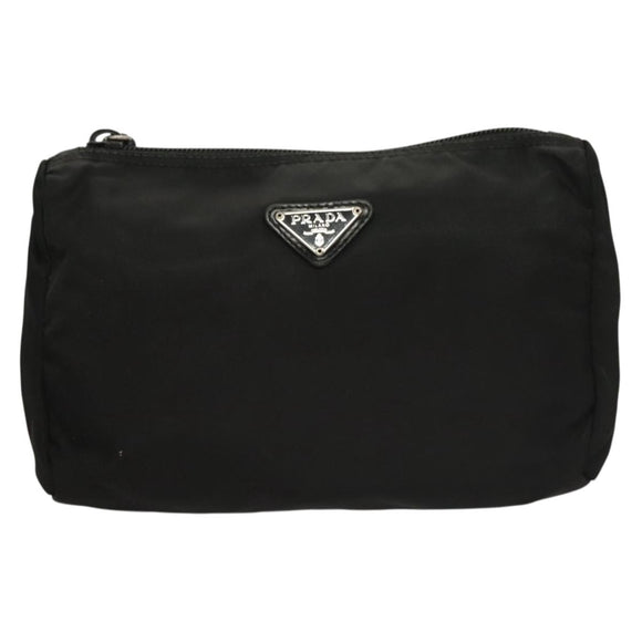 PRADA Pouch Nylon Black Silver Auth SW1056