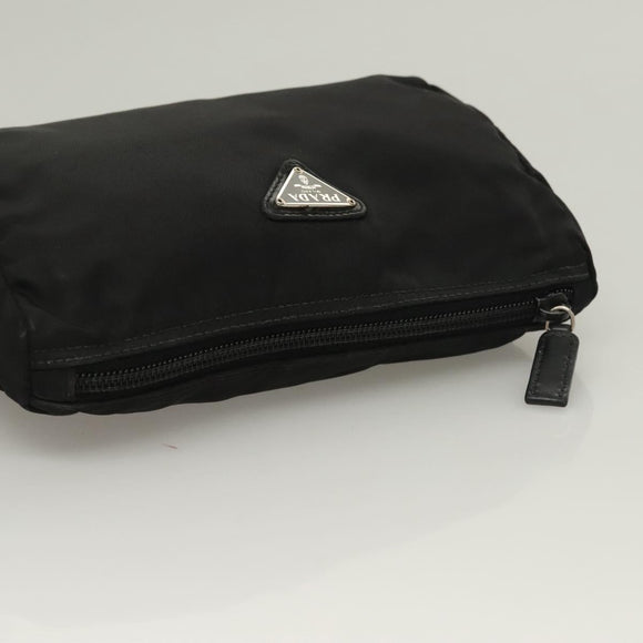 PRADA Pouch Nylon Black Silver Auth SW1056