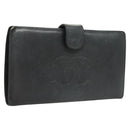 CHANEL COCO Mark Long Wallet Caviar Skin Navy Gold CC Auth SW1065-1