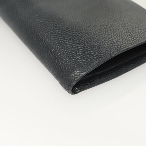 CHANEL COCO Mark Long Wallet Caviar Skin Navy Gold CC Auth SW1065