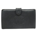 CHANEL COCO Mark Long Wallet Caviar Skin Navy Gold CC Auth SW1065-13