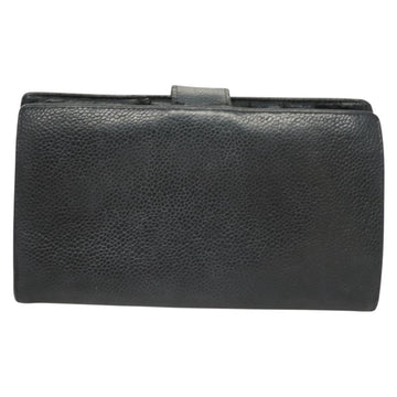 CHANEL COCO Mark Long Wallet Caviar Skin Navy Gold CC Auth SW1065 - 0