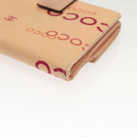 CHANEL COCO Mark Wallet Canvas Pink Gold CC Auth SW1068