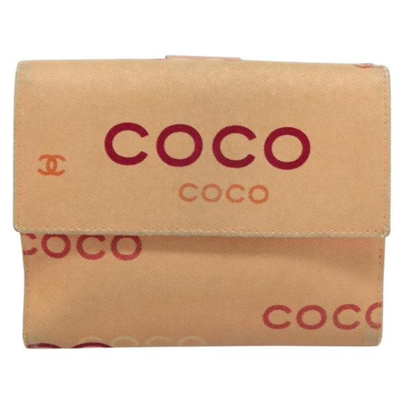 CHANEL COCO Mark Wallet Canvas Pink Gold CC Auth SW1068