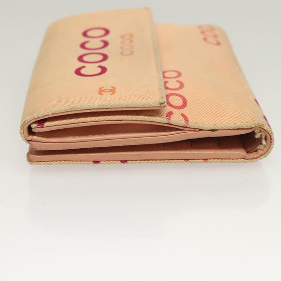 CHANEL COCO Mark Wallet Canvas Pink Gold CC Auth SW1068