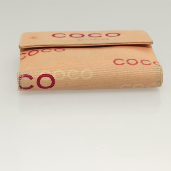 CHANEL COCO Mark Wallet Canvas Pink Gold CC Auth SW1068