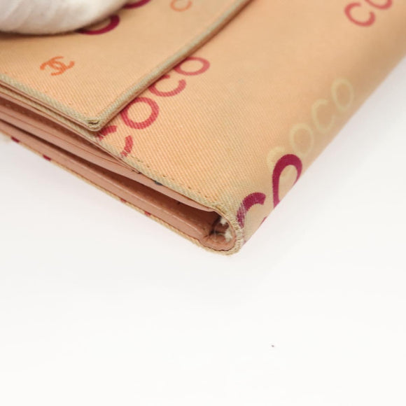 CHANEL COCO Mark Wallet Canvas Pink Gold CC Auth SW1068