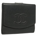 CHANEL COCO Mark Wallet Caviar Skin Black CC Auth SW1075-1
