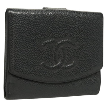 CHANEL COCO Mark Wallet Caviar Skin Black CC Auth SW1075