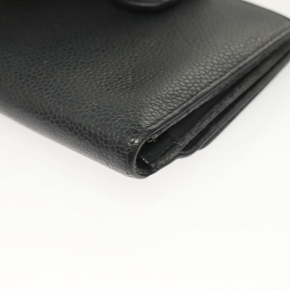 CHANEL COCO Mark Wallet Caviar Skin Black CC Auth SW1075