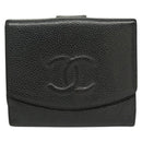 CHANEL COCO Mark Wallet Caviar Skin Black CC Auth SW1075-13