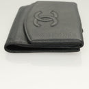 CHANEL COCO Mark Wallet Caviar Skin Black CC Auth SW1075-3