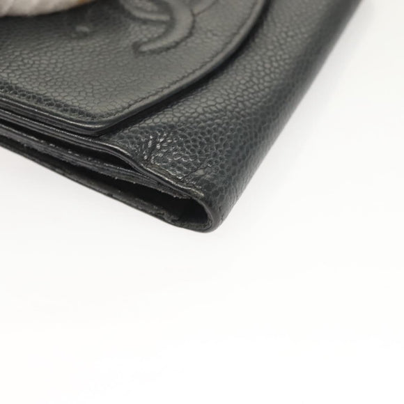 CHANEL COCO Mark Wallet Caviar Skin Black CC Auth SW1075