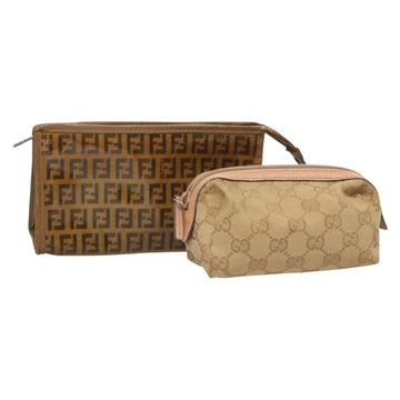 FENDI Gucci GG Canvas Zucchino Canvas Pouch 2Set Beige Auth SW1080
