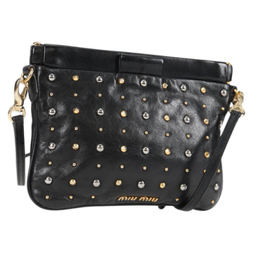 Miu Miu Shoulder Bag Leather Black Gold Auth sw1084V