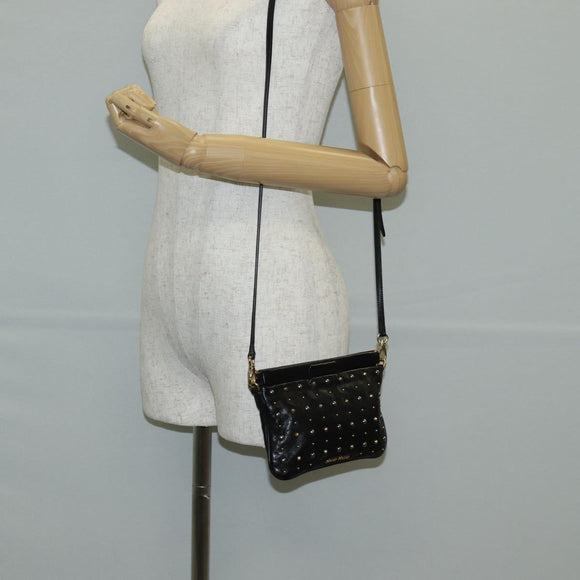 Miu Miu Shoulder Bag Leather Black Gold Auth sw1084V