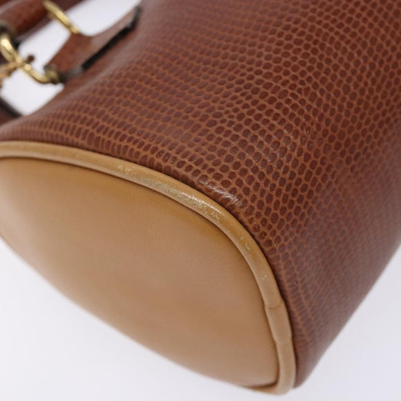 FENDI Hand Bag Leather 2way Brown Gold Auth sw1085