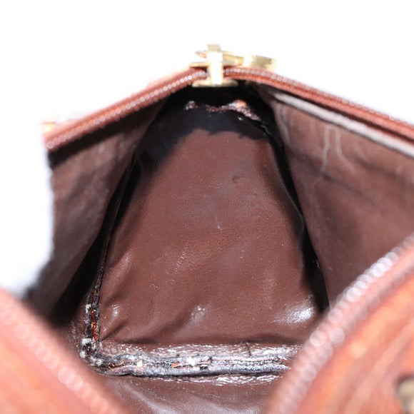 FENDI Hand Bag Leather 2way Brown Gold Auth sw1085