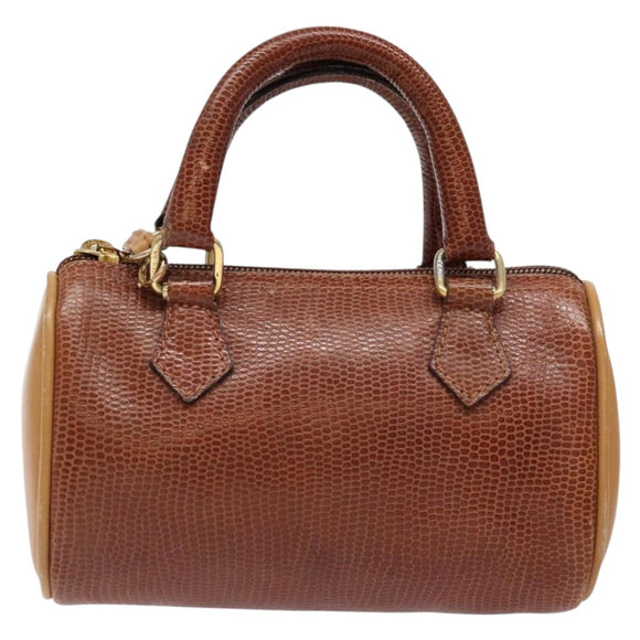 FENDI Hand Bag Leather 2way Brown Gold Auth sw1085